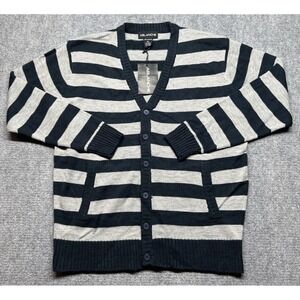 Ablanche Cardigan Sweater Mens XL Navy Gray V-Neck Long Sleeve Preppy Y2K New